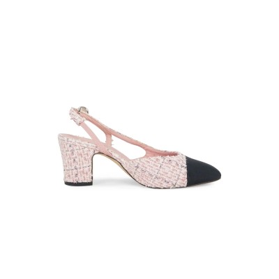 CHANEL PINK AND BLACK TWEED AND GROSGRAIN-LINED PUMPS WS5312